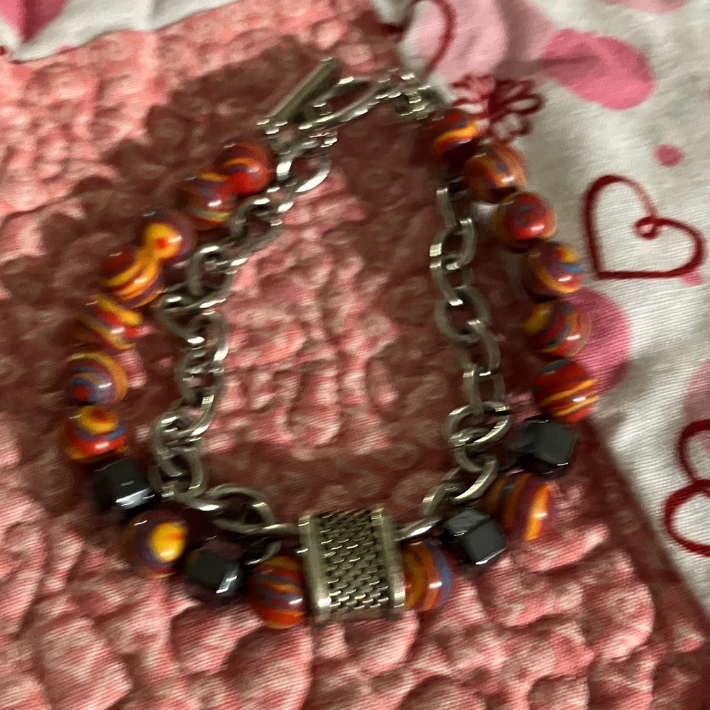 Colorful Beaded Bracelet with Silver Chain